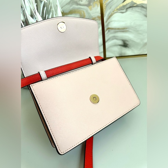 Like New Tory Burch EMERSON COLOR BLOCK MINI in BRIGHT SAMBA /PINK QUARTZ - Picture 7 of 12